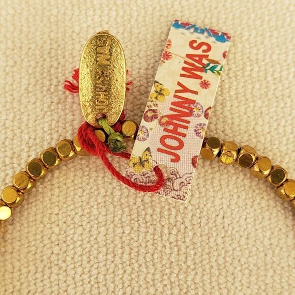 Johnny was Gold Square Bead w Material & Leather Accent.  NWT. One size - Picture 5 of 6